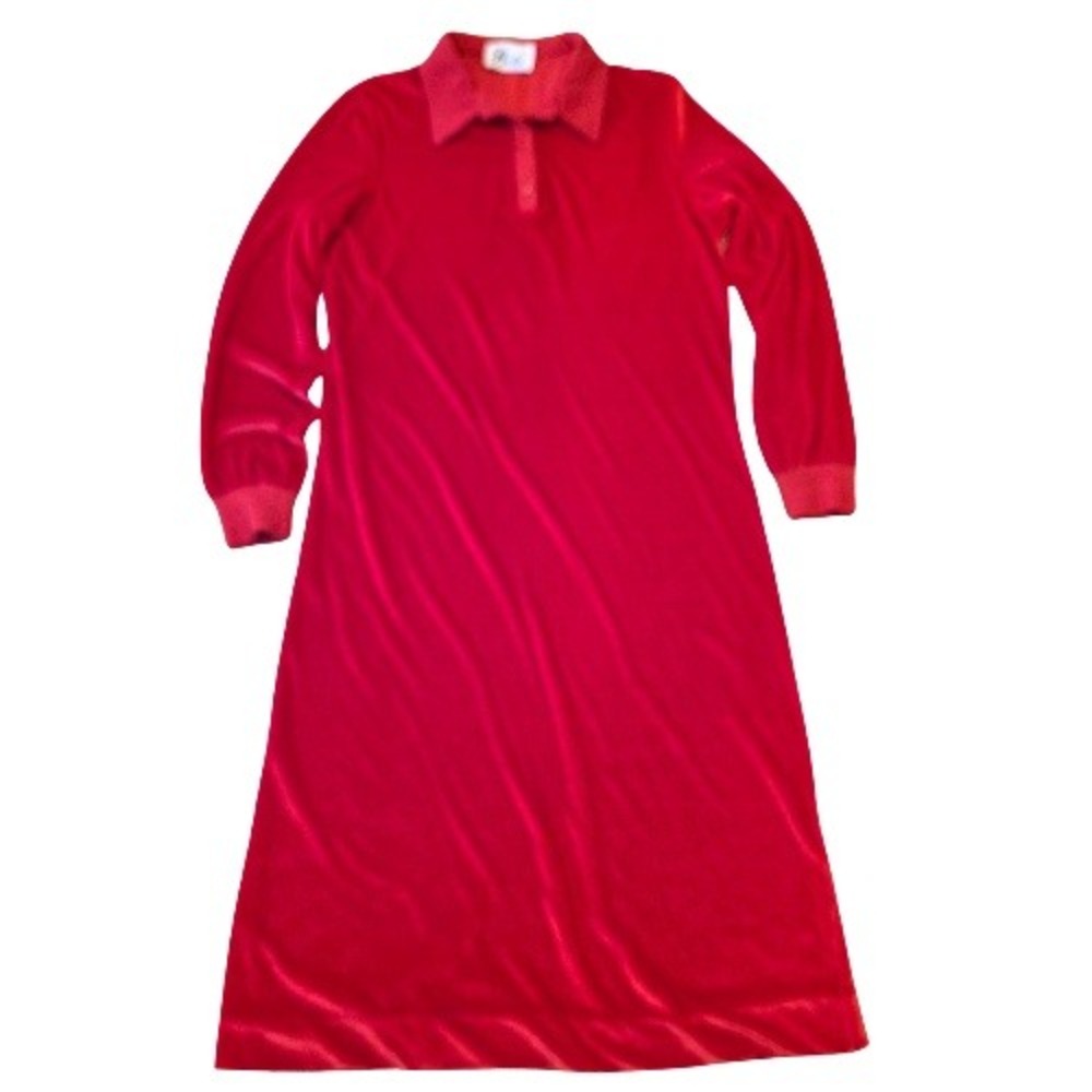 Vintage Red Velvet Velour Long Sleeve Collared Maxi Dress Damage Project Costume